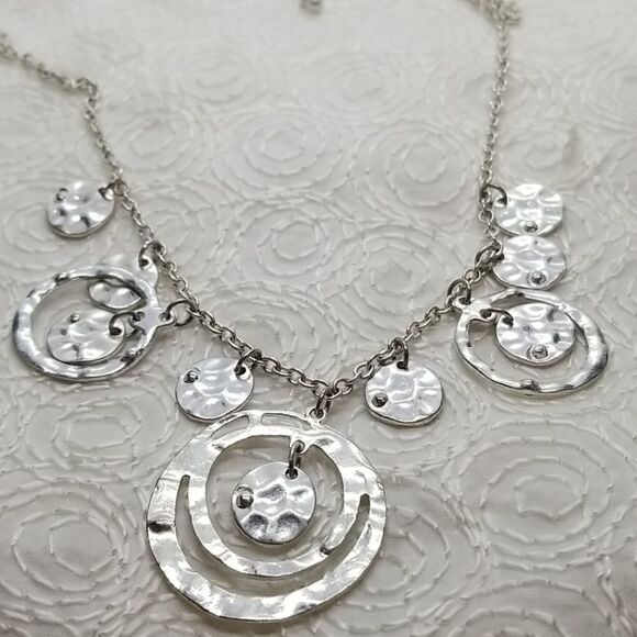 Necklace Circle Drops Silver Multiple Chain Necklace - Picture 7 of 9